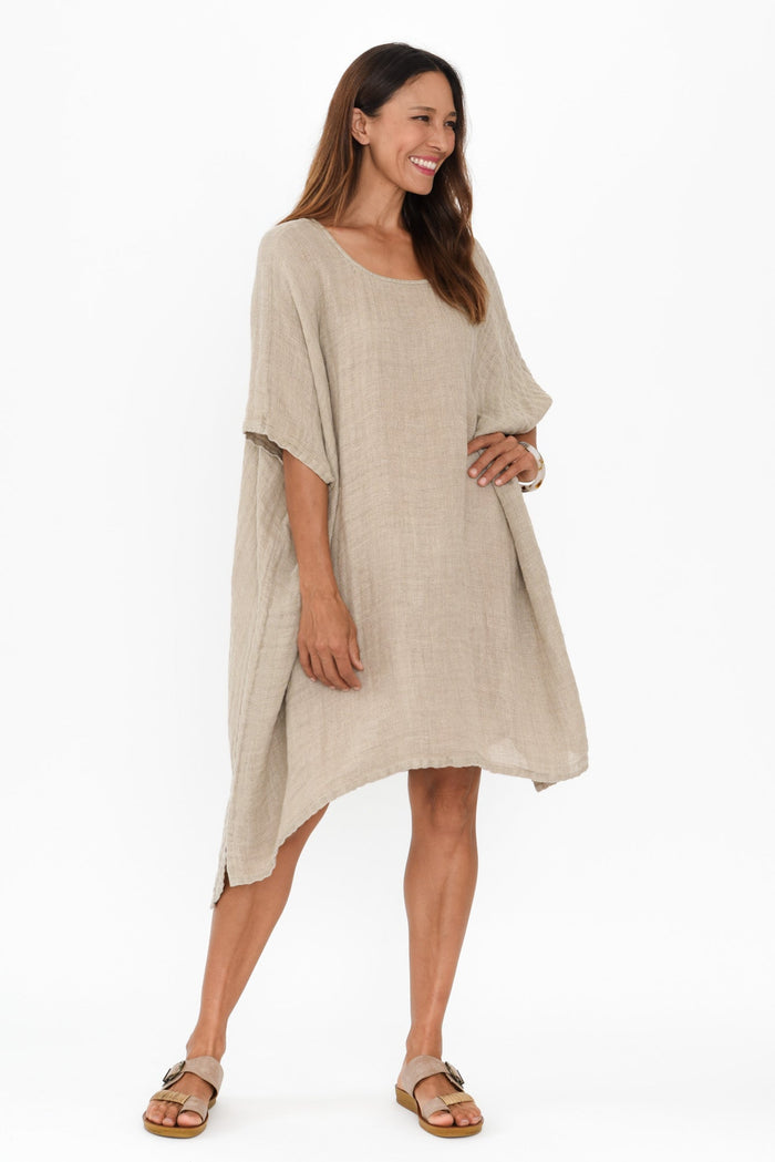 Belize Natural Linen Kaftan,Brunette model,alt text|model:Cara