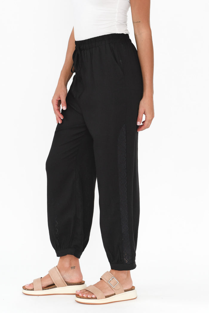 Beretta Black Lace Linen Blend Pants,Brunette model,alt text|model:Brontie