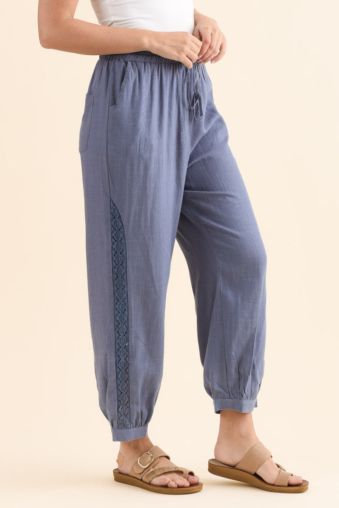 Beretta Steel Lace Linen Blend Pants,Side,Brunette model,alt text|model:MJ