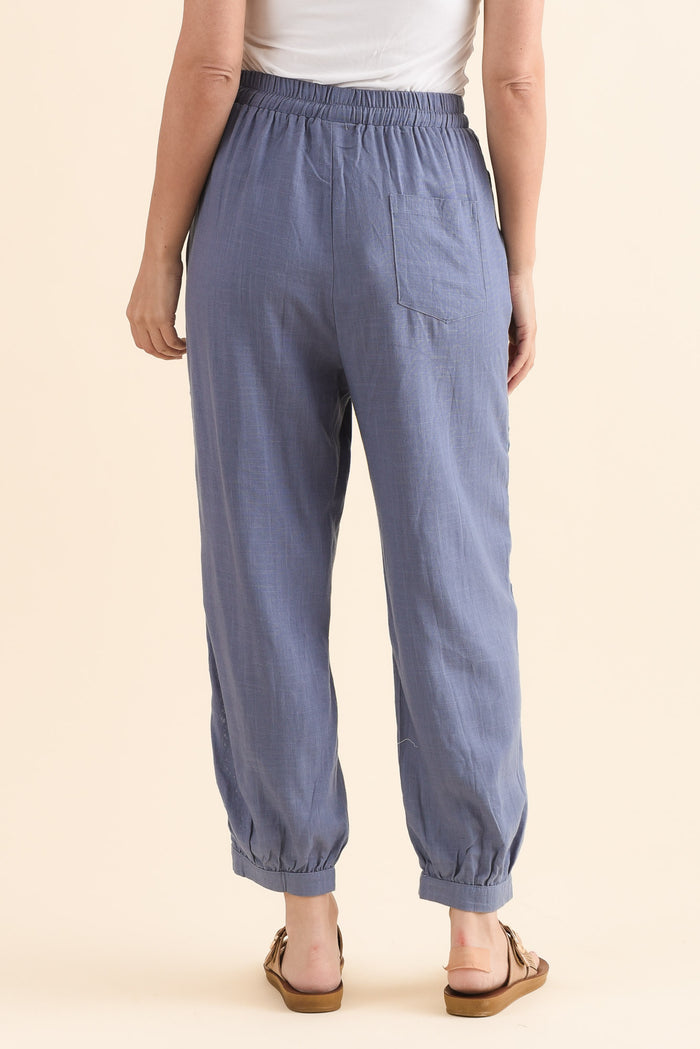 Beretta Steel Lace Linen Blend Pants,Back,Brunette model,alt text|model:MJ