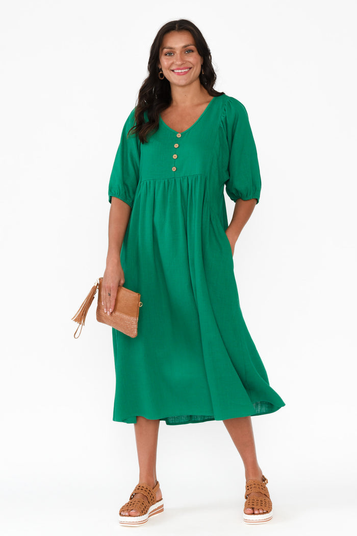 Bethany Green Pocket Midi Dress,Brunette model,alt text|model:Brontie
