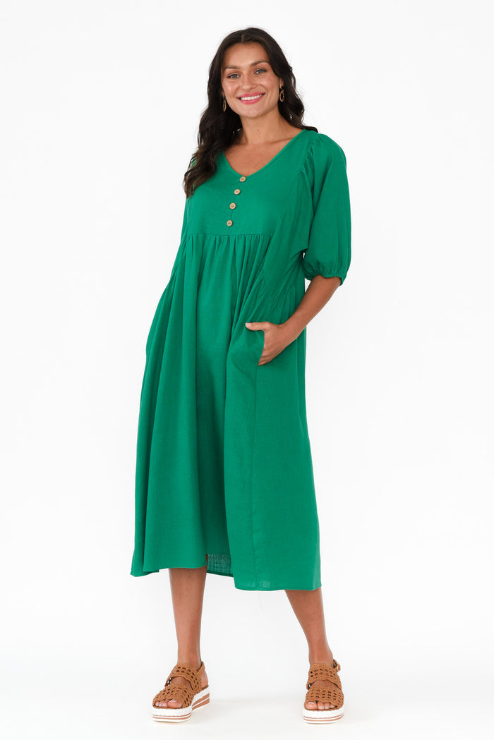 Bethany Green Pocket Midi Dress,Brunette model,alt text|model:Brontie