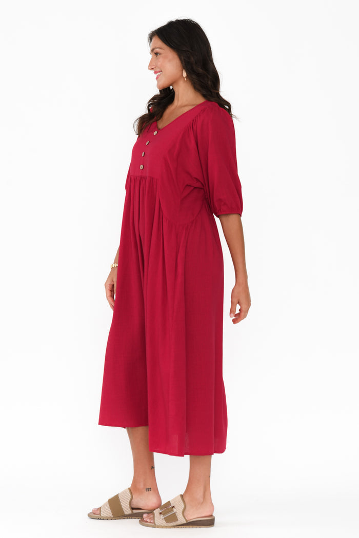 Bethany Red Pocket Midi Dress,Brunette model,alt text|model:Brontie