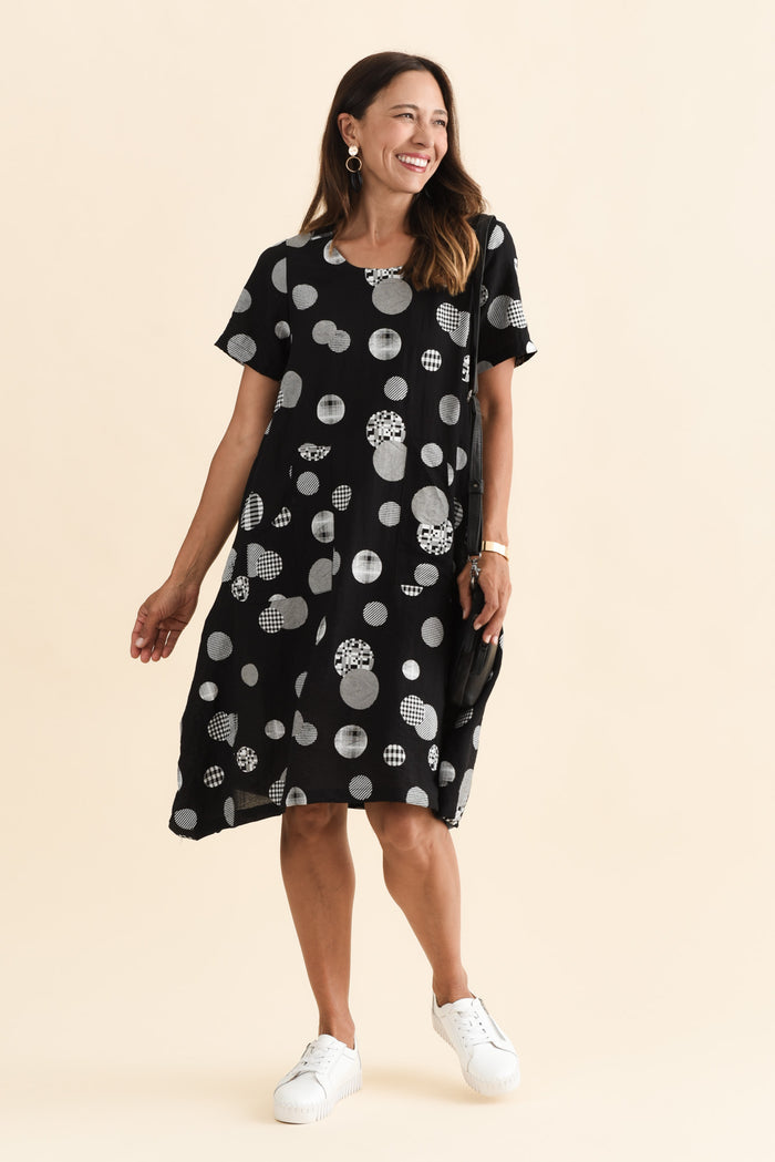 Bexley Black Spot Pocket Dress,Brunette model,alt text|model:Cara