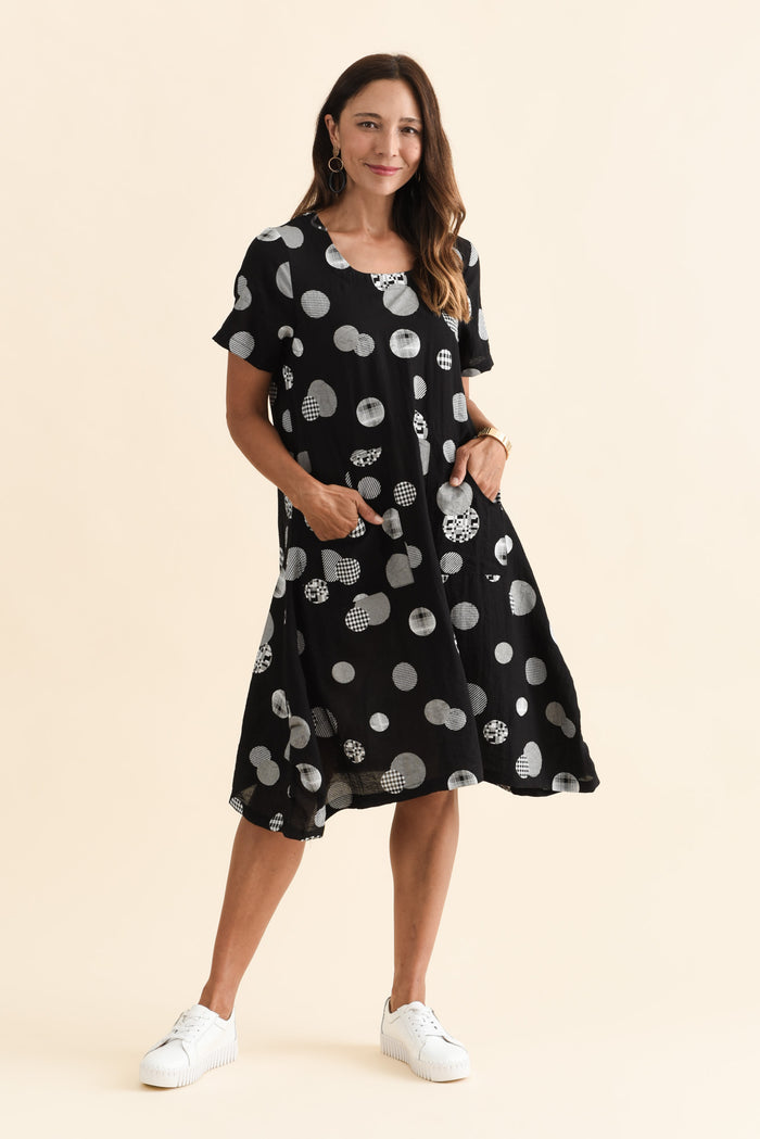 Bexley Black Spot Pocket Dress,Brunette model,alt text|model:Cara