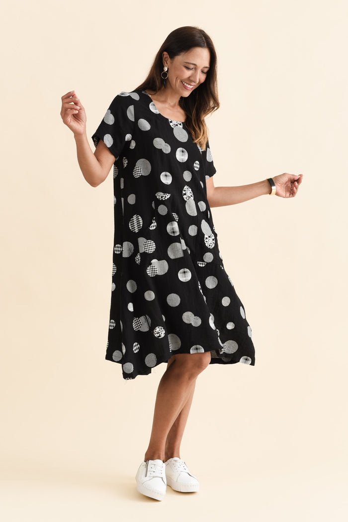 Bexley Black Spot Pocket Dress,Brunette model,alt text|model:Cara
