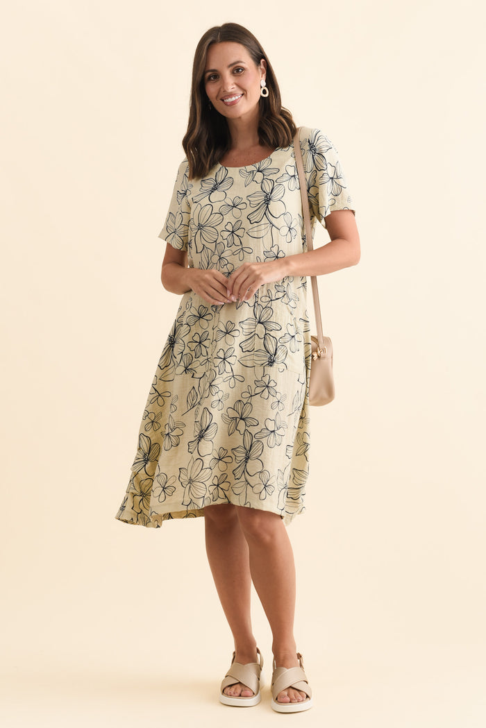 Bexley Sage Flower Pocket Dress,Brunette model,alt text|model:MJ