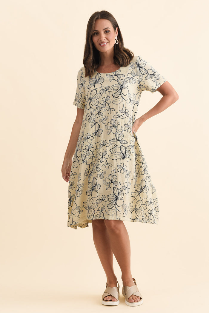 Bexley Sage Flower Pocket Dress,Brunette model,alt text|model:MJ