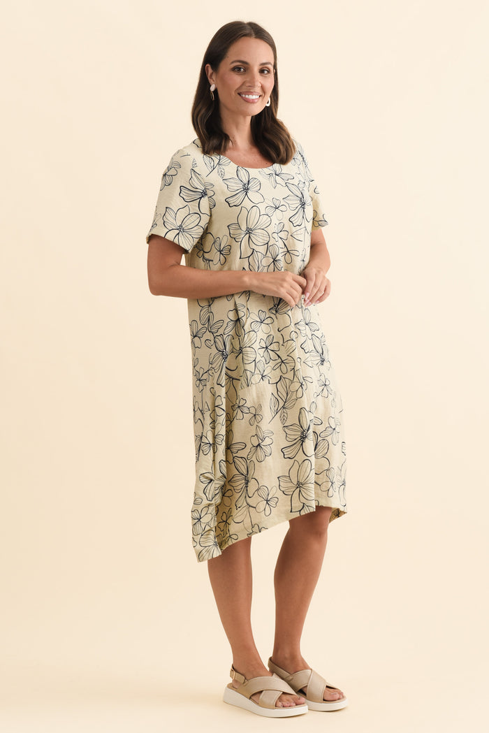 Bexley Sage Flower Pocket Dress,Brunette model,alt text|model:MJ