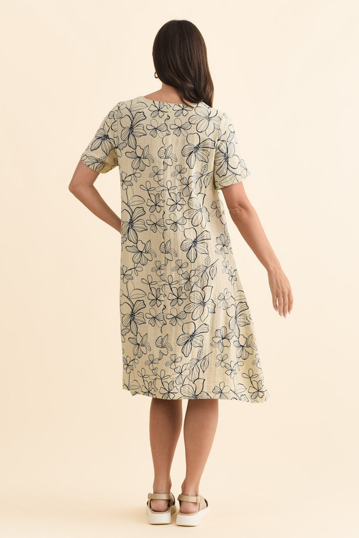Bexley Sage Flower Pocket Dress,Brunette model,alt text|model:MJ