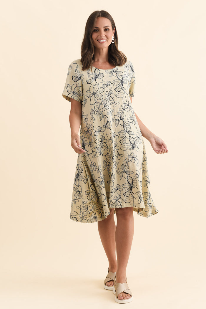 Bexley Sage Flower Pocket Dress,Brunette model,alt text|model:MJ