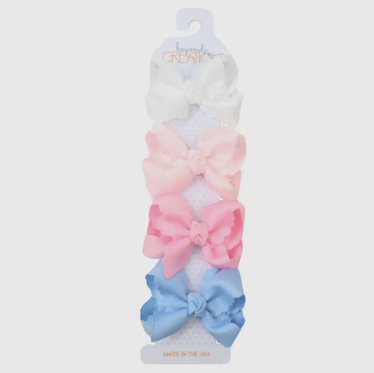 Beyond Creations 3" Small Pastel Scalloped Edge Bow On Snap Clip 4-Pack