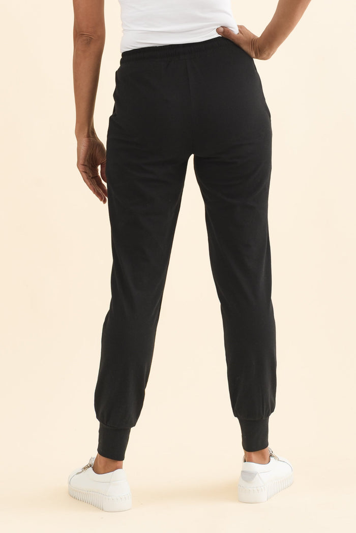 Black Cotton Everyday Tie Sweatpants,Brunette model,alt text|model:Cara