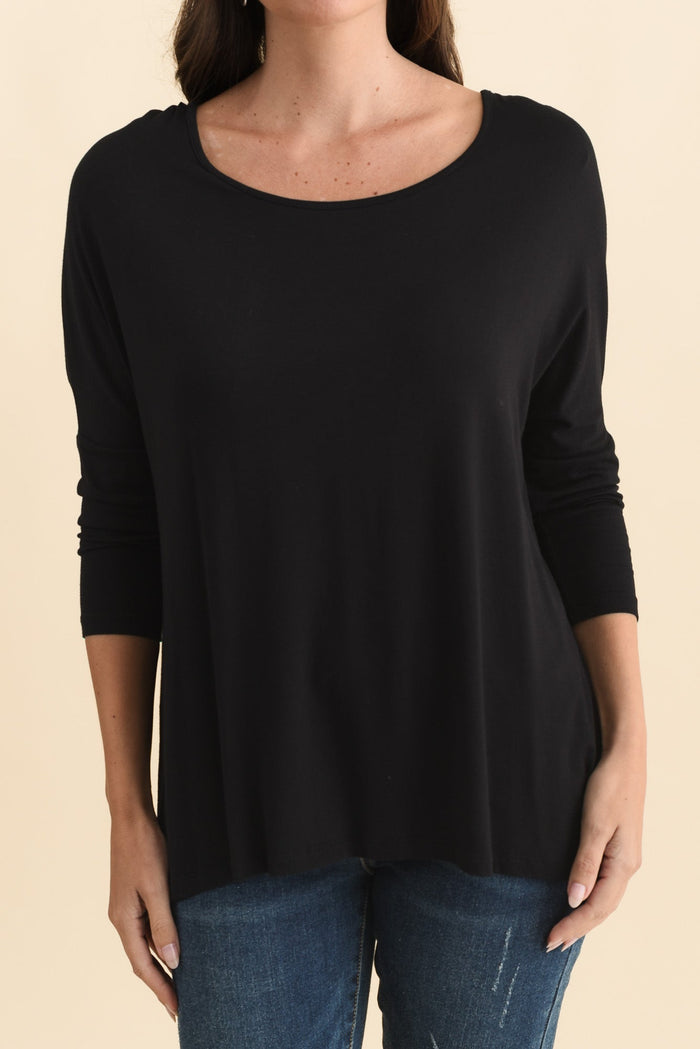 Black Milan 3/4 Sleeve Top,Brunette model,alt text|model:MJ
