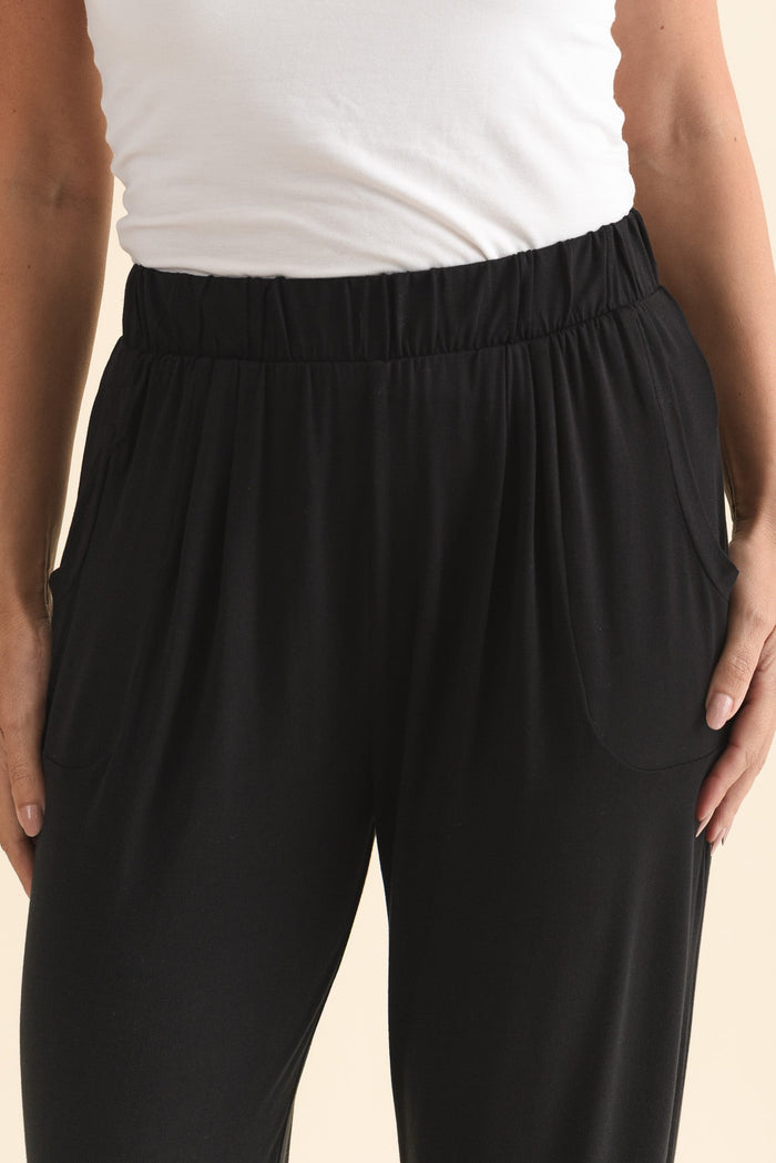 Black Tokyo Slouch Pants,Brunette model,alt text|model:MJ