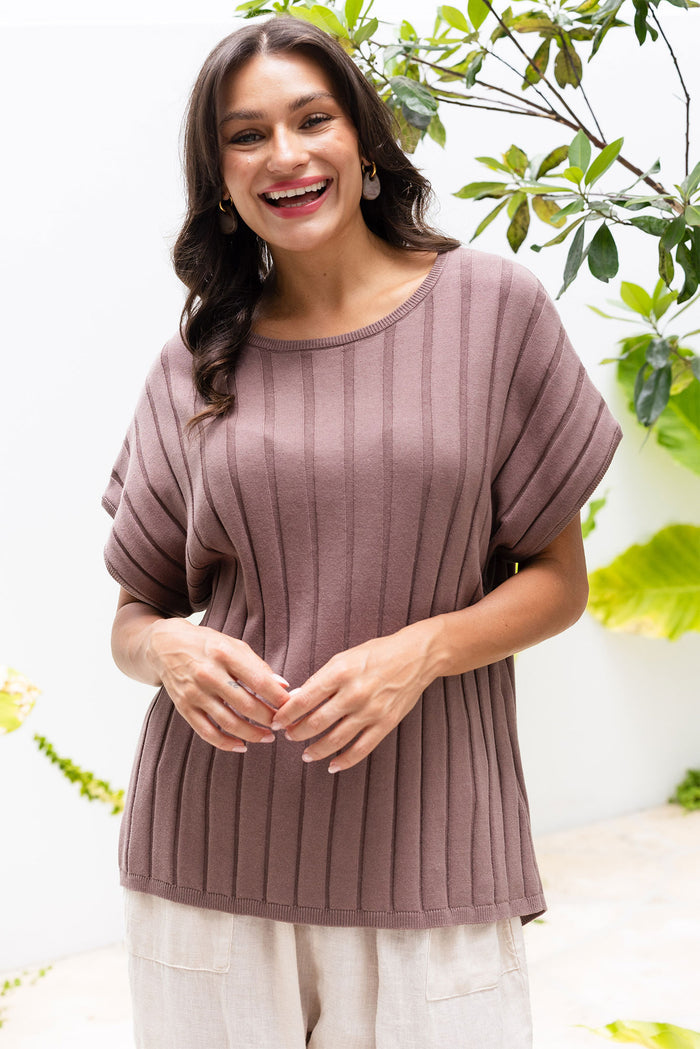 Blake Mocha Cotton Linen Knit Top,Lifestyle