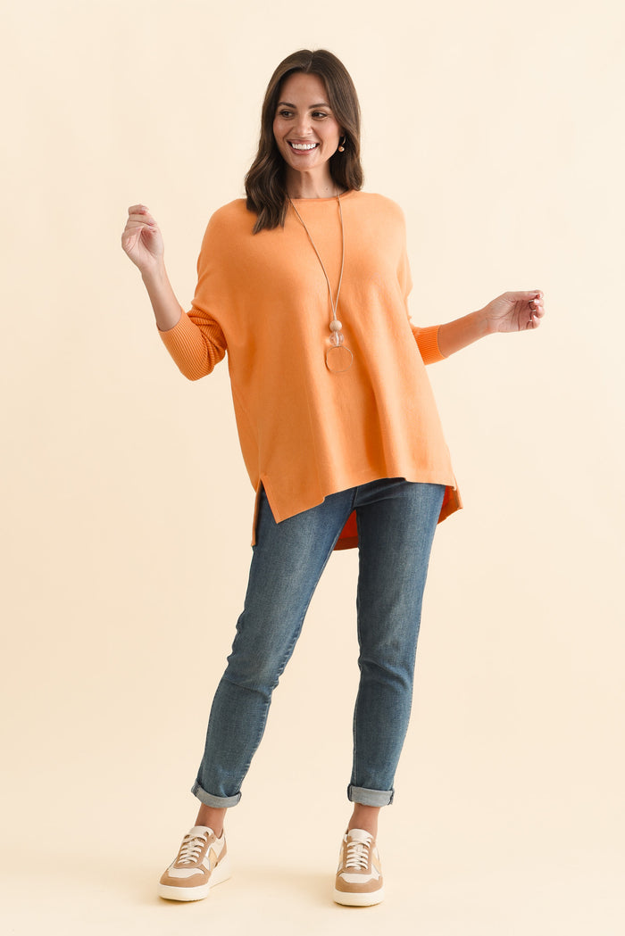 Blakely Orange Batwing Jumper,Brunette model,alt text|model:MJ