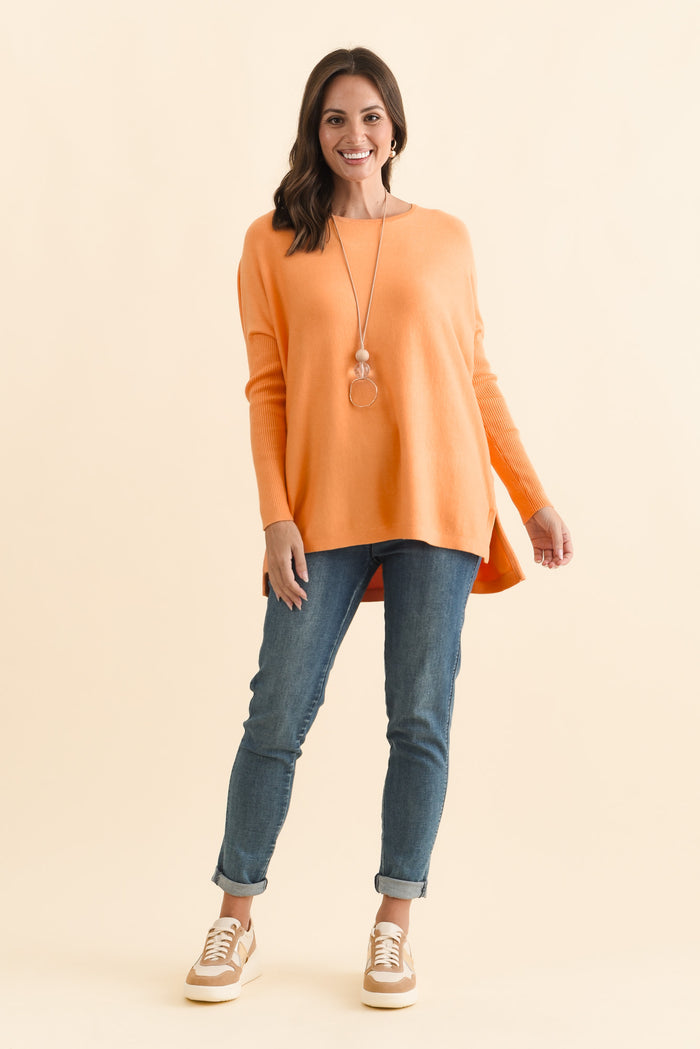 Blakely Orange Batwing Jumper,Brunette model,alt text|model:MJ