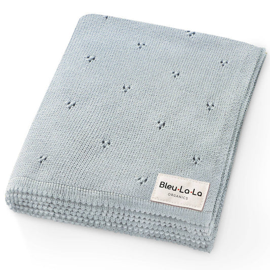 Bleu La La 100% Organic Cotton Pointelle Swaddle Receiving Baby Blanket