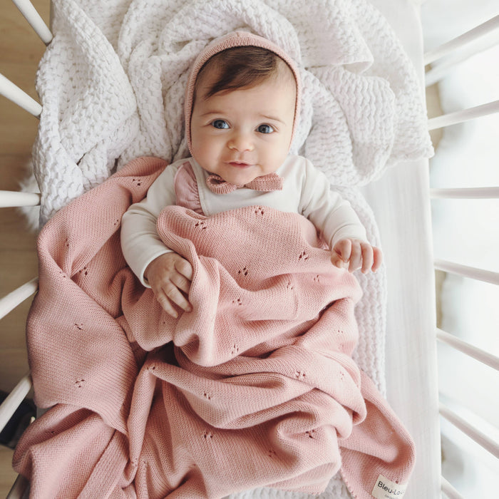 Bleu La La 100% Organic Cotton Pointelle Swaddle Receiving Baby Blanket