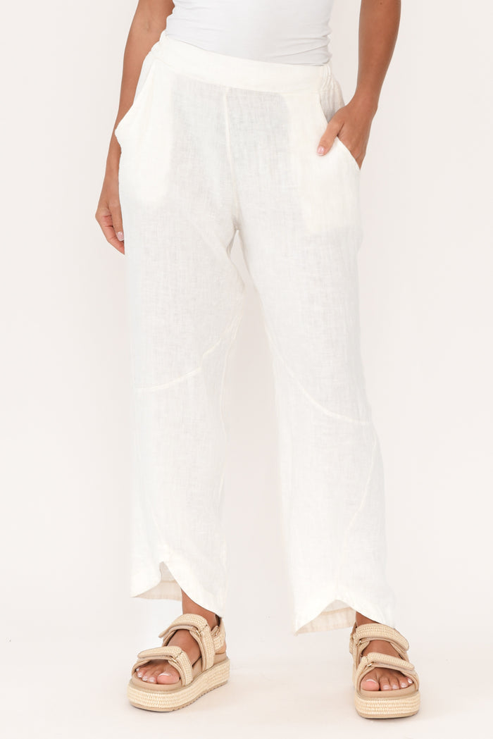 Boston Cream Linen Pocket Pants,Brunette model,alt text|model:Brontie
