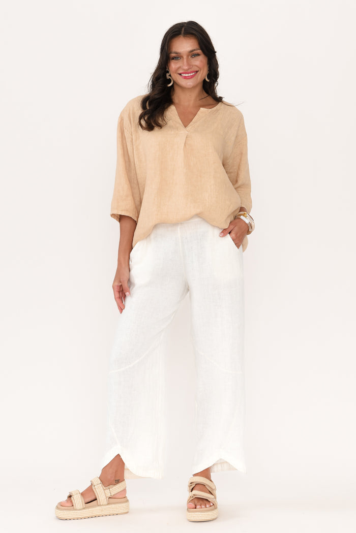 Boston Cream Linen Pocket Pants,Brunette model,alt text|model:Brontie