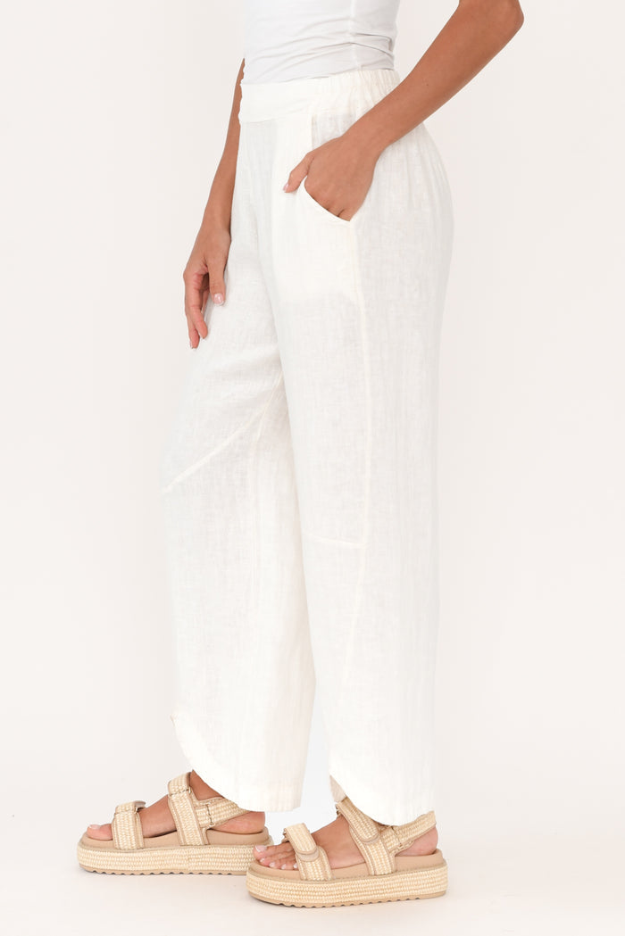 Boston Cream Linen Pocket Pants,Brunette model,alt text|model:Brontie