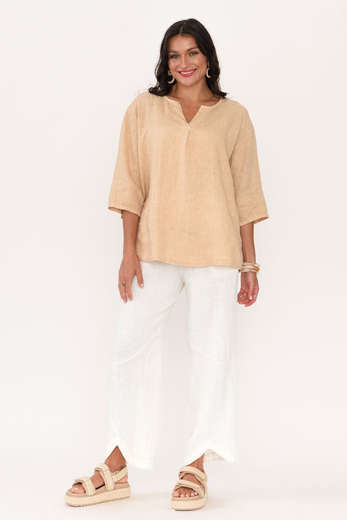 Boston Cream Linen Pocket Pants,Brunette model,alt text|model:Brontie