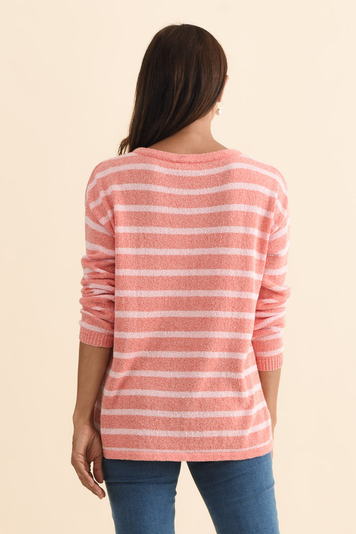 Bradford Coral Stripe Knit Top,Brunette model,alt text|model:Cara