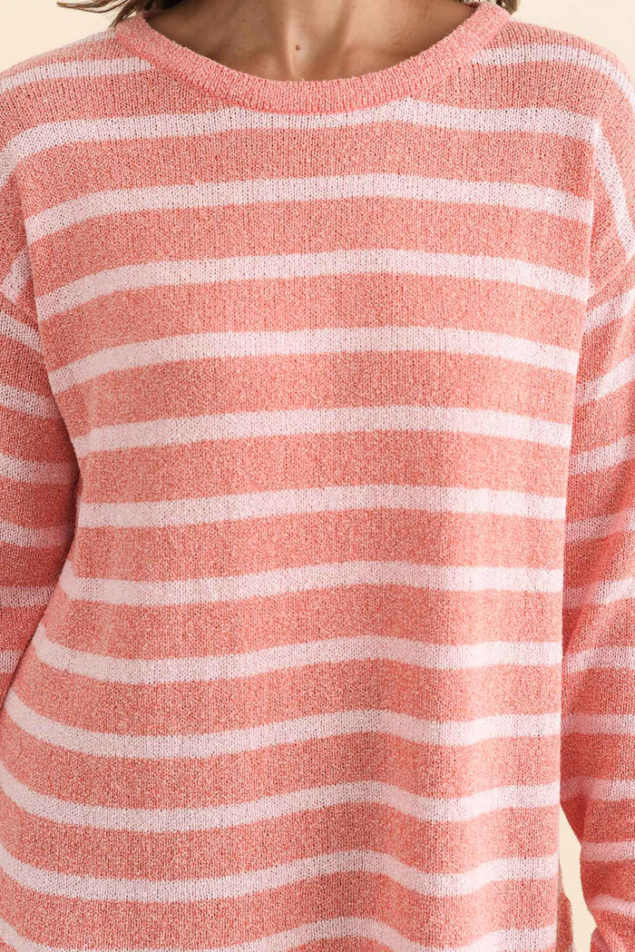 Bradford Coral Stripe Knit Top,Brunette model,alt text|model:Cara