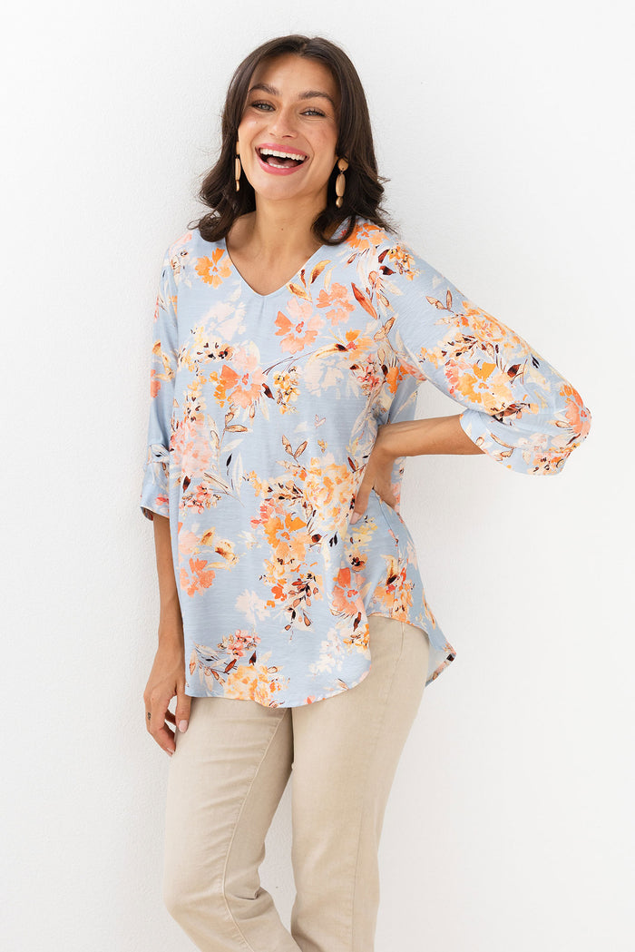 Breanne Blue Garden Button Top,Lifestyle