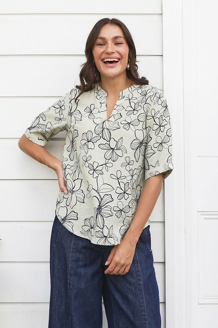 Breigh Sage Flower V Neck Top,Lifestyle
