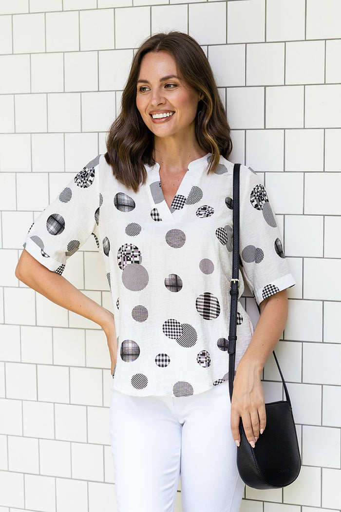 Breigh White Spot V Neck Top,Lifestyle