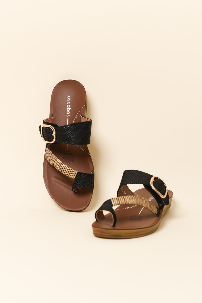 Bria Black Raffia Slide