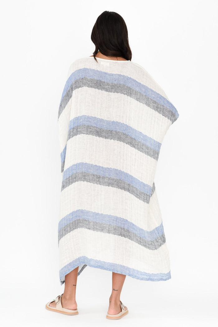 Brinley Navy Stripe Linen Dress,Brunette model,alt text|model:Brontie