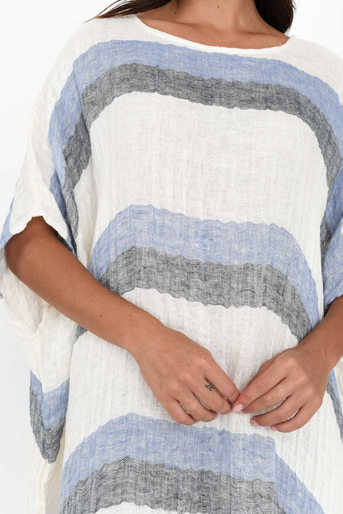 Brinley Navy Stripe Linen Dress,Brunette model,alt text|model:Brontie