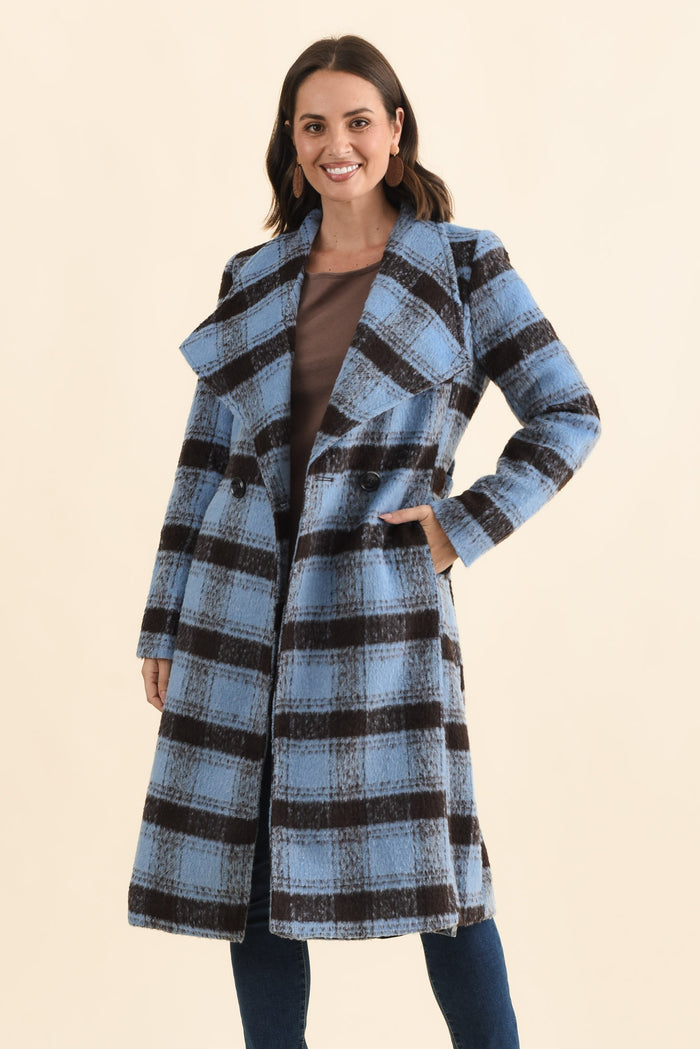 Britney Blue Check Collared Coat