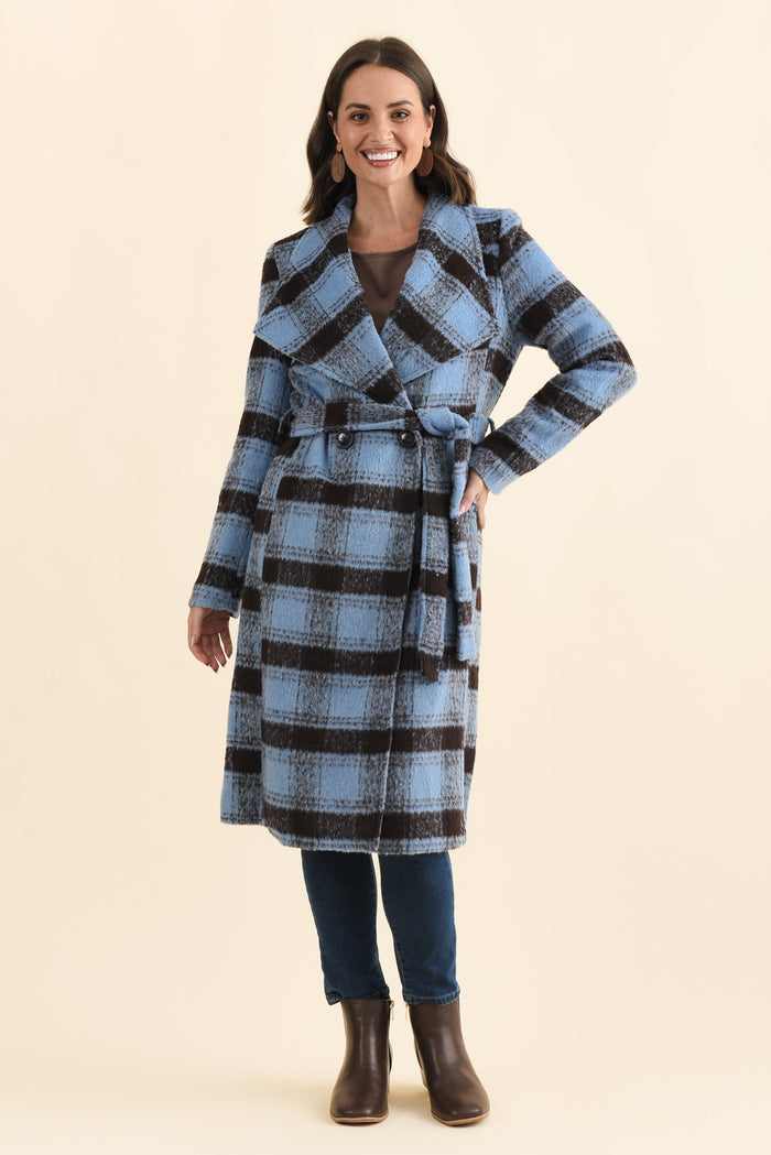 Britney Blue Check Collared Coat