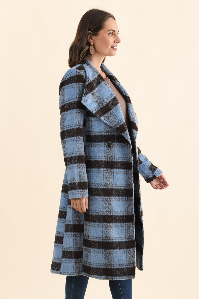 Britney Blue Check Collared Coat