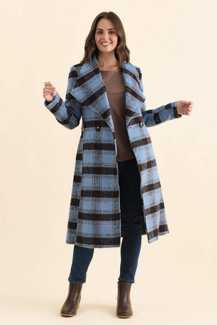 Britney Blue Check Collared Coat