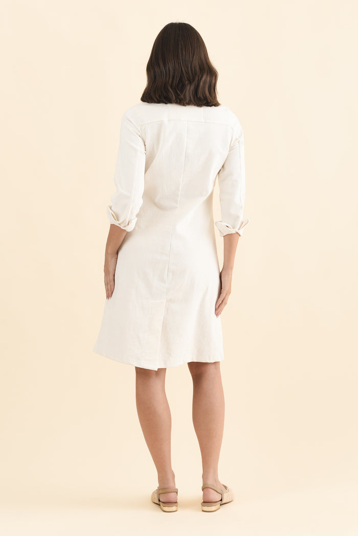Bronwyn White Corduroy Button Dress,Brunette model,alt text|model:MJ