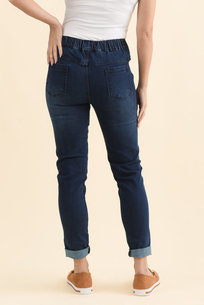 Brussel Blue Denim Stretch Jeans,Brunette model,alt text|model:MJ