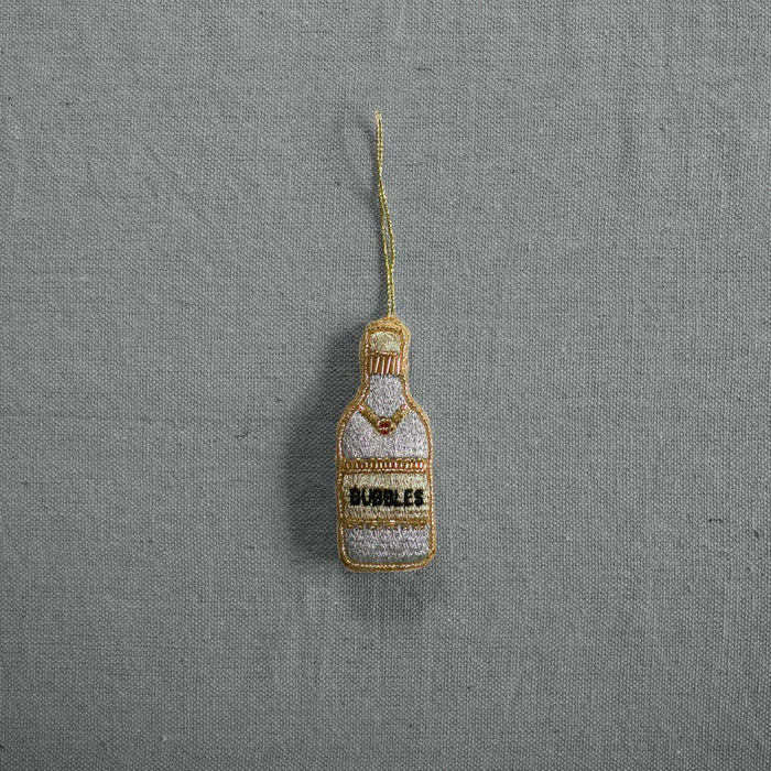 Bubbles Champagne Bottle, Cotton Ornament