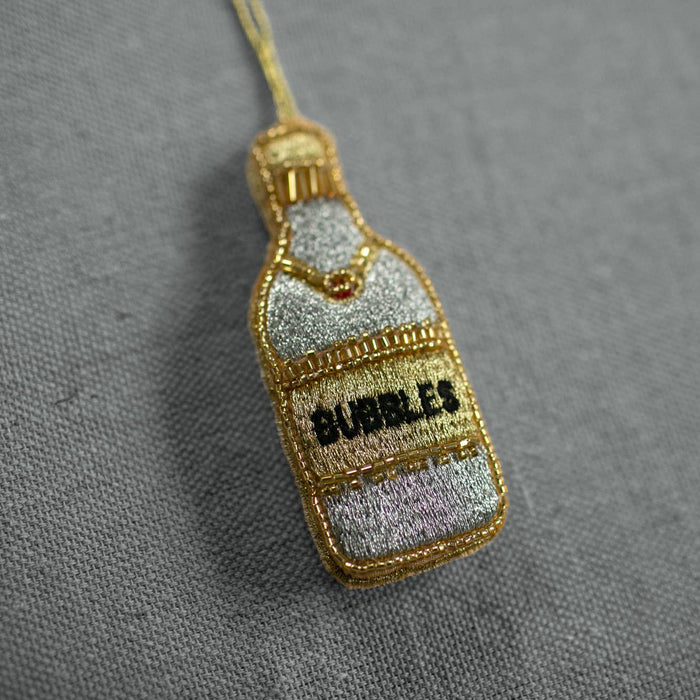 Bubbles Champagne Bottle, Cotton Ornament