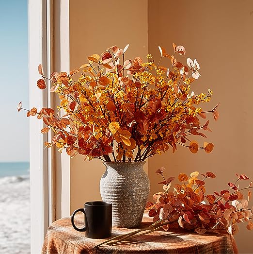 Bulk 21" Autumn Decor Artificial Eucalyptus Stems and Fake Babys Breath Flower Fall Decorations