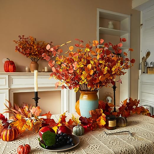 Bulk 21" Autumn Decor Artificial Eucalyptus Stems and Fake Babys Breath Flower Fall Decorations