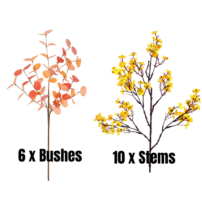 Bulk 21" Autumn Decor Artificial Eucalyptus Stems and Fake Babys Breath Flower Fall Decorations