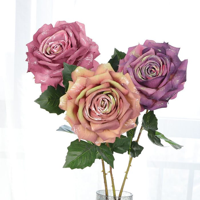 Bulk 3Pcs Vintage 1970s Theme Wedding Rose Stems Silk Flowers Oil Painting Rose Arrangement Wholesale