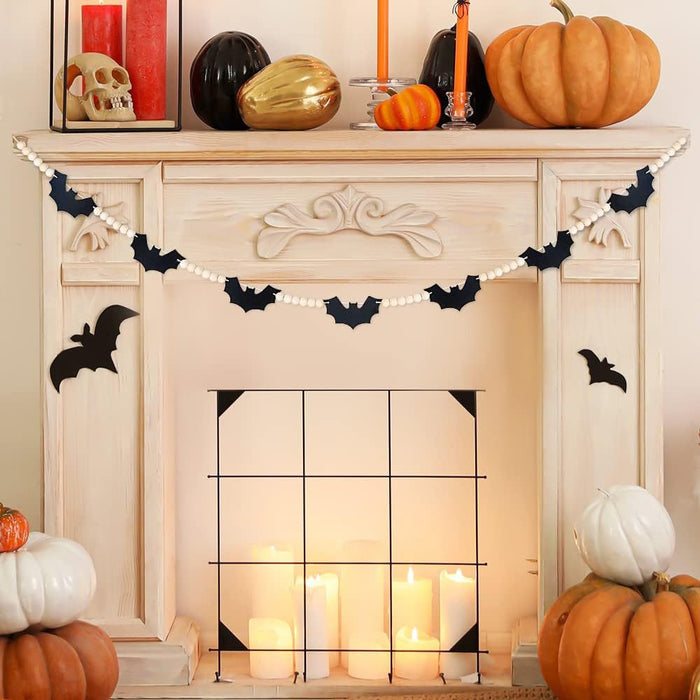 Bulk 4.6FT Halloween Wood Felt Bats Bead Garland Banner Wholesale