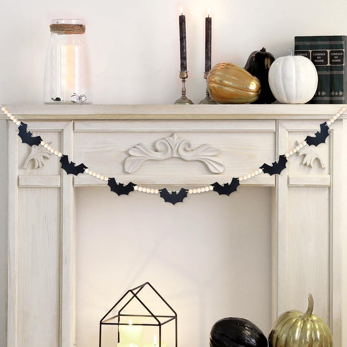 Bulk 4.6FT Halloween Wood Felt Bats Bead Garland Banner Wholesale